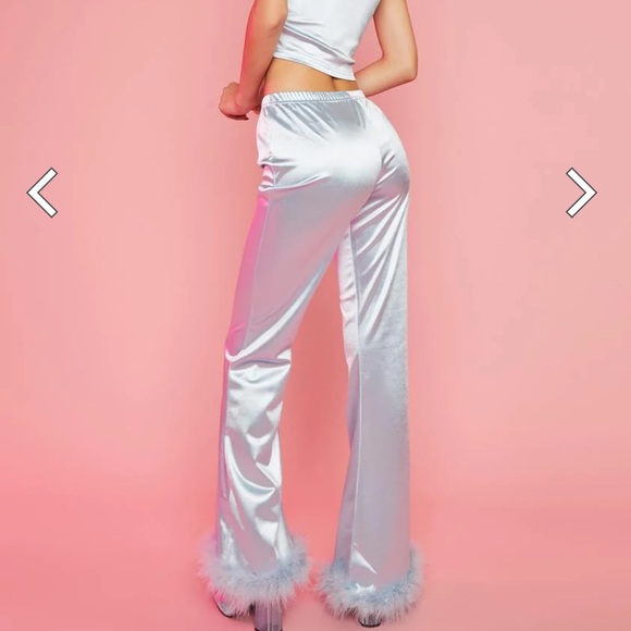 satin pants with fur bottom - Picture 3 of 3
